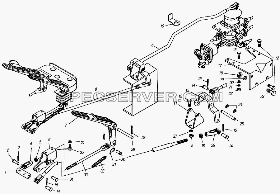 Педаль тормозная и привод для КамАЗ-4310 (списка 2004 г) (список запасных частей)